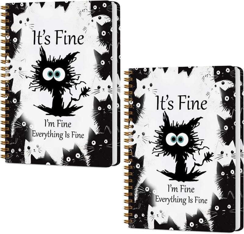 CQM 2 Pcs Funny Cat Spiral Notebook, Cute Funny Gifts Journaling Notebooks for Work, College Ruled Notebook Journal Office Classroom Supplies Motivational Cat Themed Gifts for Women Coworkers - Image 1
